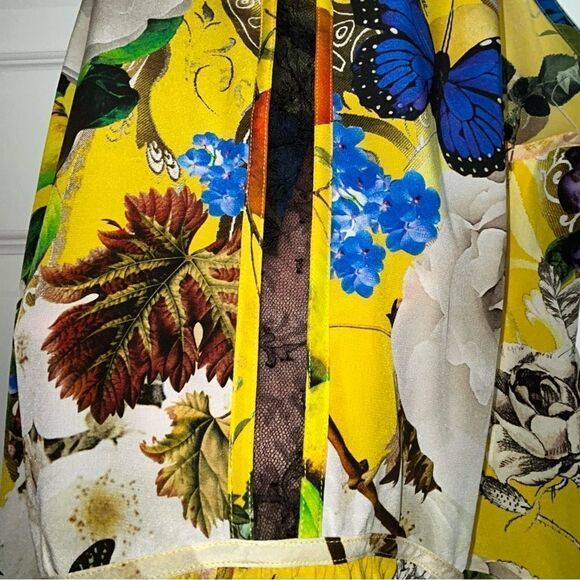 Roberto Cavalli Yellow Printed Silk Lace Detail Halter Floral Mix Print Top - Picture 7 of 15